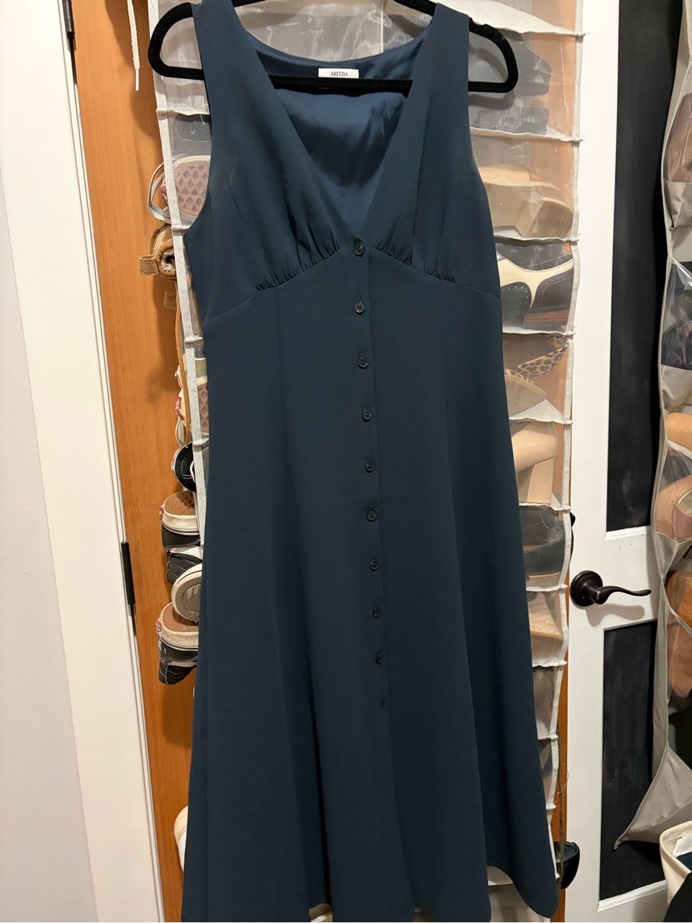 Aritzia Deep Navy Button-Front Sleeveless Midi Dress